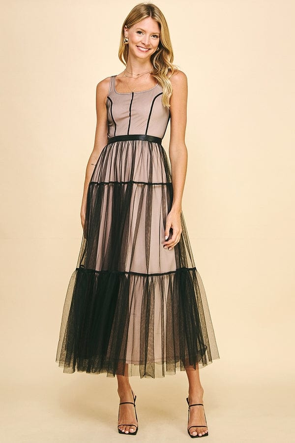 maxi dress with tulle skirt Tulle Tiered Maxi Dress