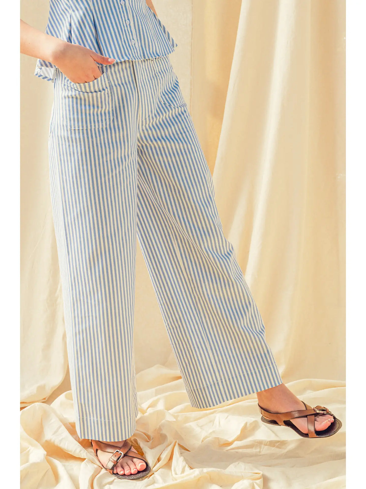 Striped Stretch Patch Pocket Wide Leg Pants