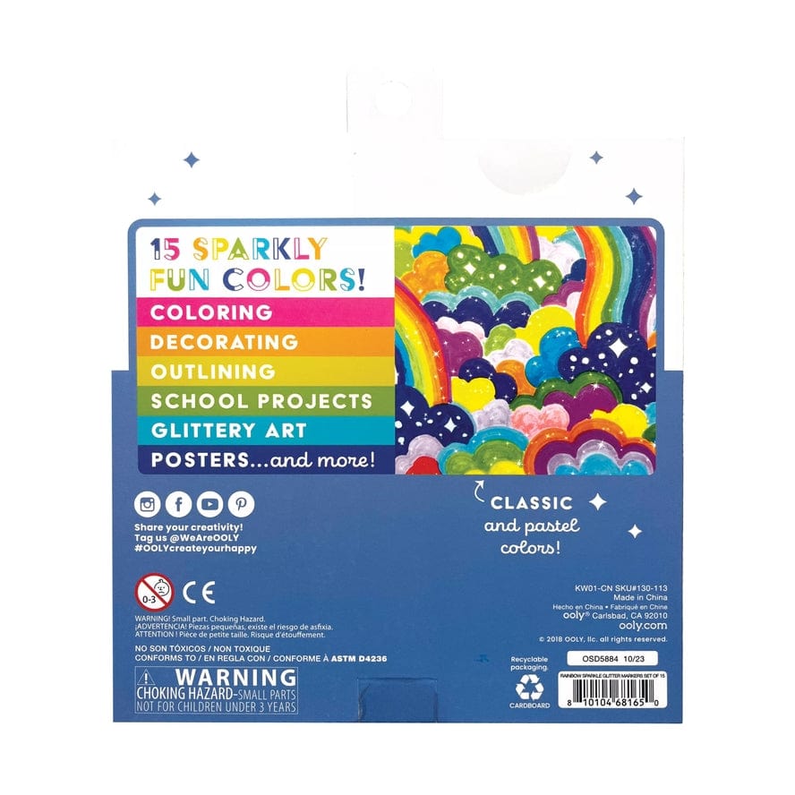 Ooly Ooly Rainbow Sparkle Glitter Markers, Set of 15 - Little Miss Muffin Children & Home