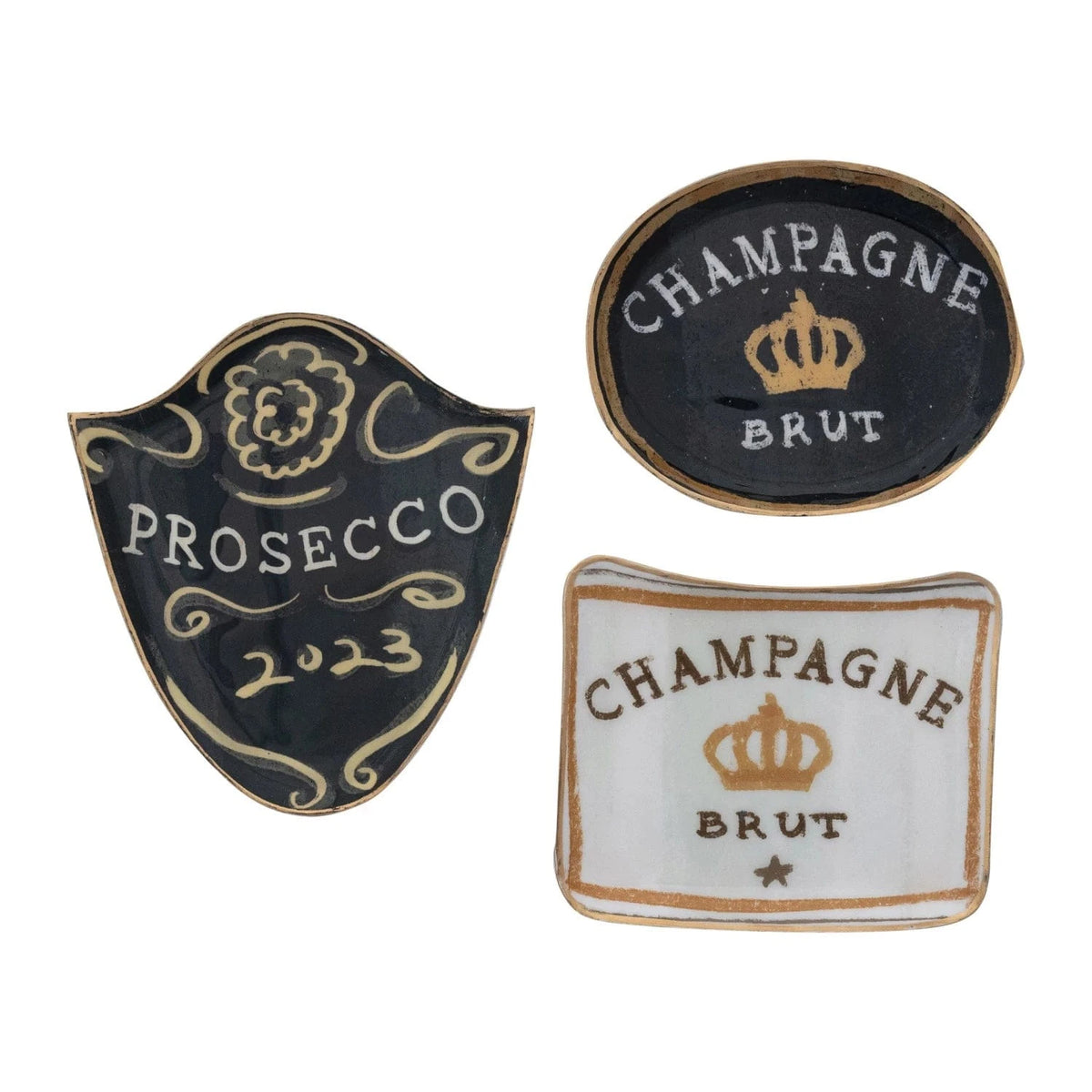 black and gold decorative champagne trays