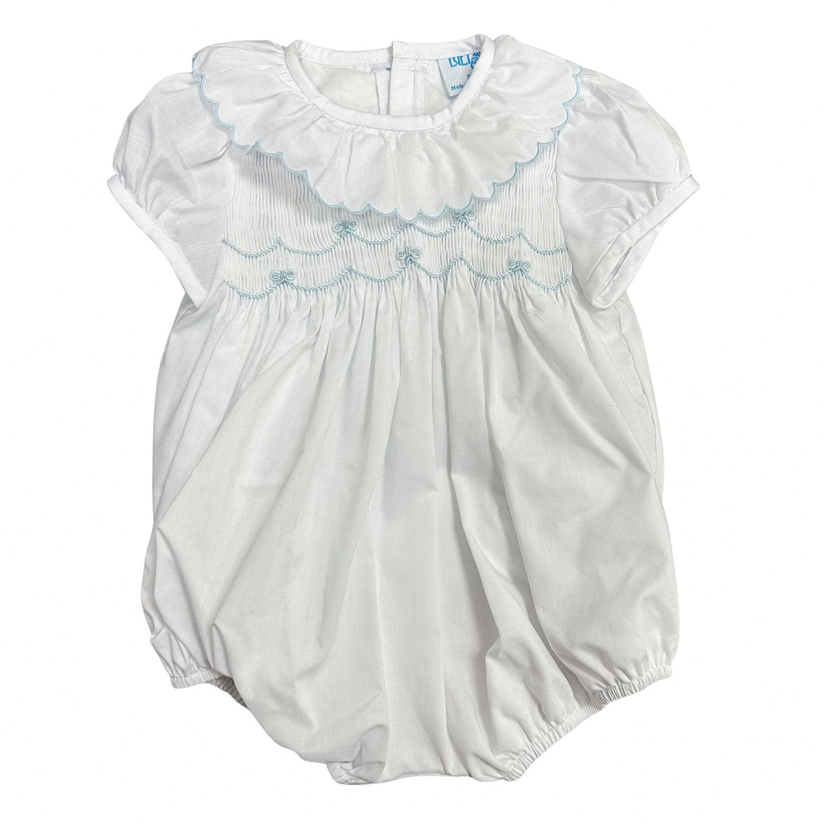 White bubble with blue bows for baby girl
