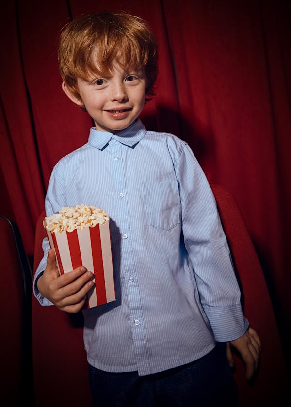 Long Sleeve Button Up Shirt in Sky Blue Stripe
