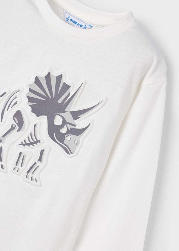 Mayoral Usa Inc Long Sleeve Embossed Dino T-Shirt in Cream - Little Miss Muffin Children & Home