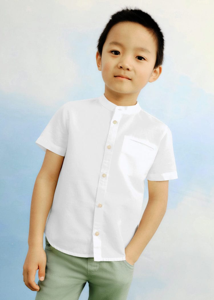 Mayoral Usa Inc Mayoral Mandarin Collar Button Up Shirt in Cream - Little Miss Muffin Children & Home