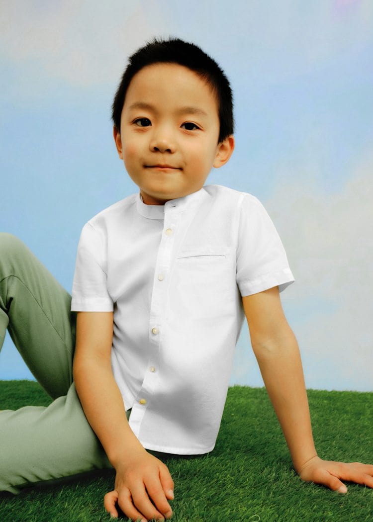 Mayoral Usa Inc Mayoral Mandarin Collar Button Up Shirt in Cream - Little Miss Muffin Children & Home