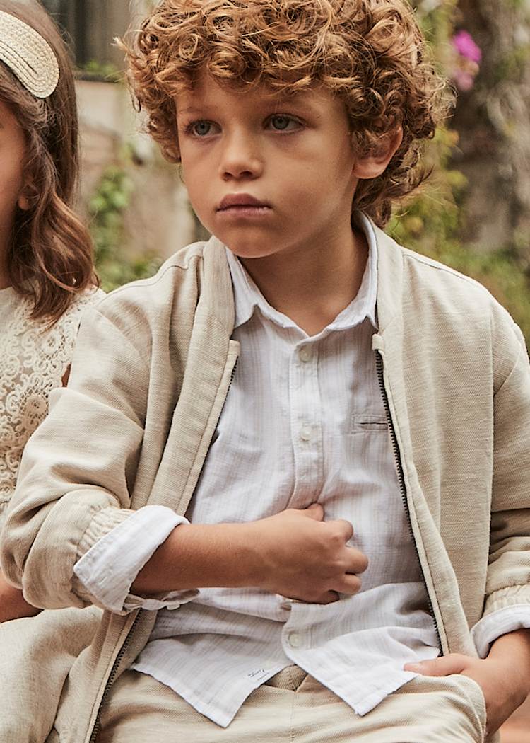 Mayoral Usa Inc Mayoral Long Sleeve Linen Button Up Shirt in Natural Stripes - Little Miss Muffin Children & Home