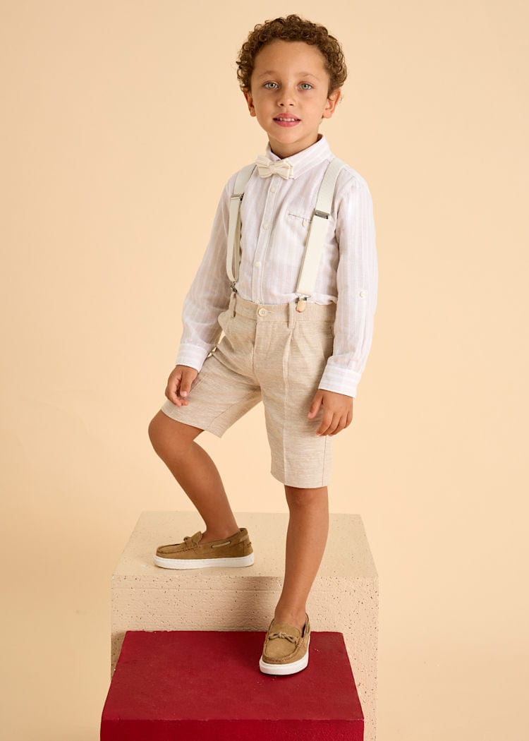 Mayoral Usa Inc Mayoral Long Sleeve Linen Button Up Shirt in Natural Stripes - Little Miss Muffin Children & Home
