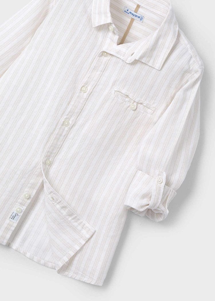 Mayoral Usa Inc Mayoral Long Sleeve Linen Button Up Shirt in Natural Stripes - Little Miss Muffin Children & Home