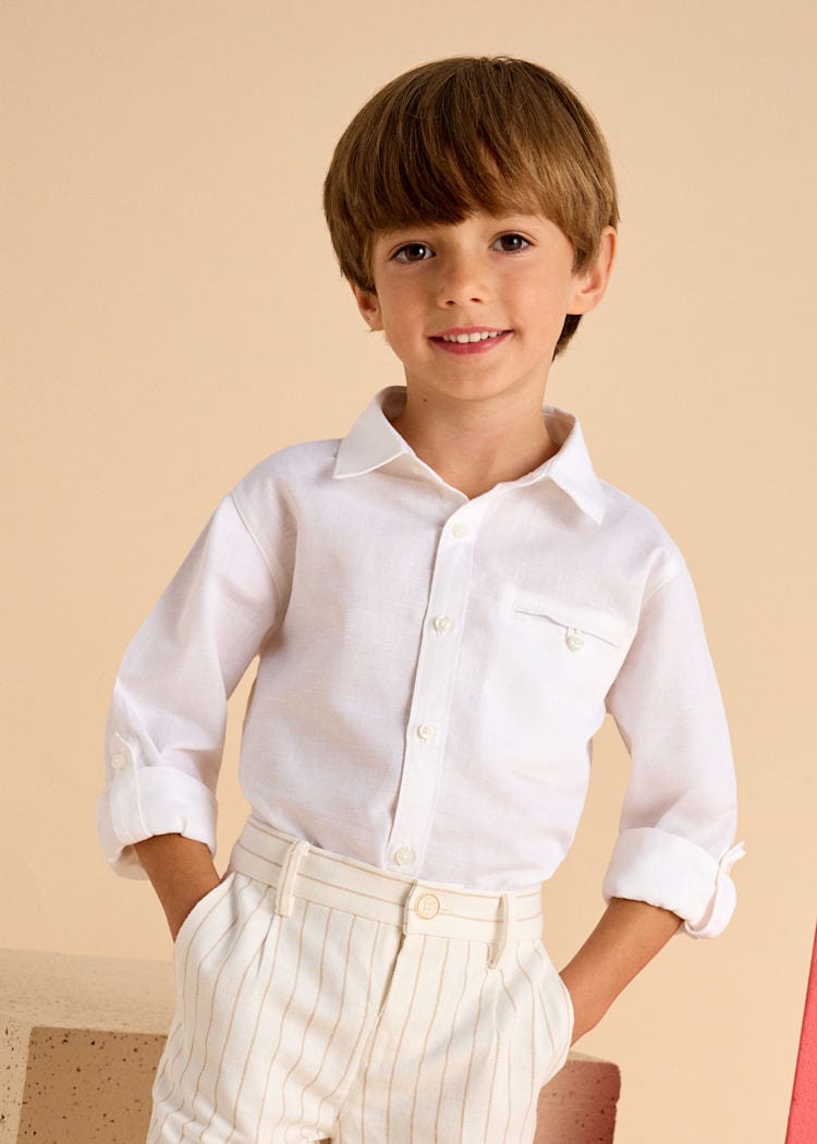 Mayoral Usa Inc Mayoral Long Sleeve Linen Button Up Shirt in White - Little Miss Muffin Children & Home