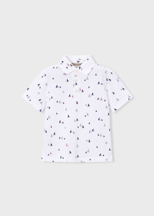 Short Sleeve Printed Polo in White Tomato