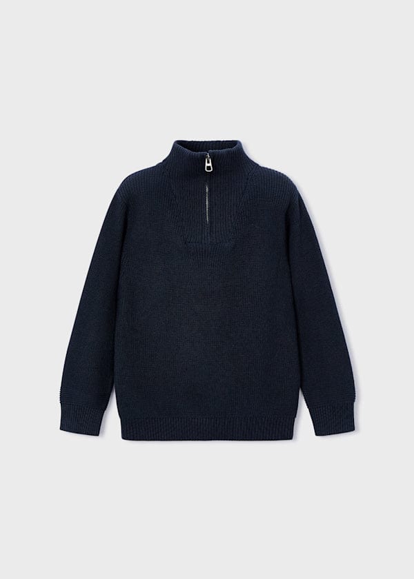 Navy blue sweater with a quarter zip