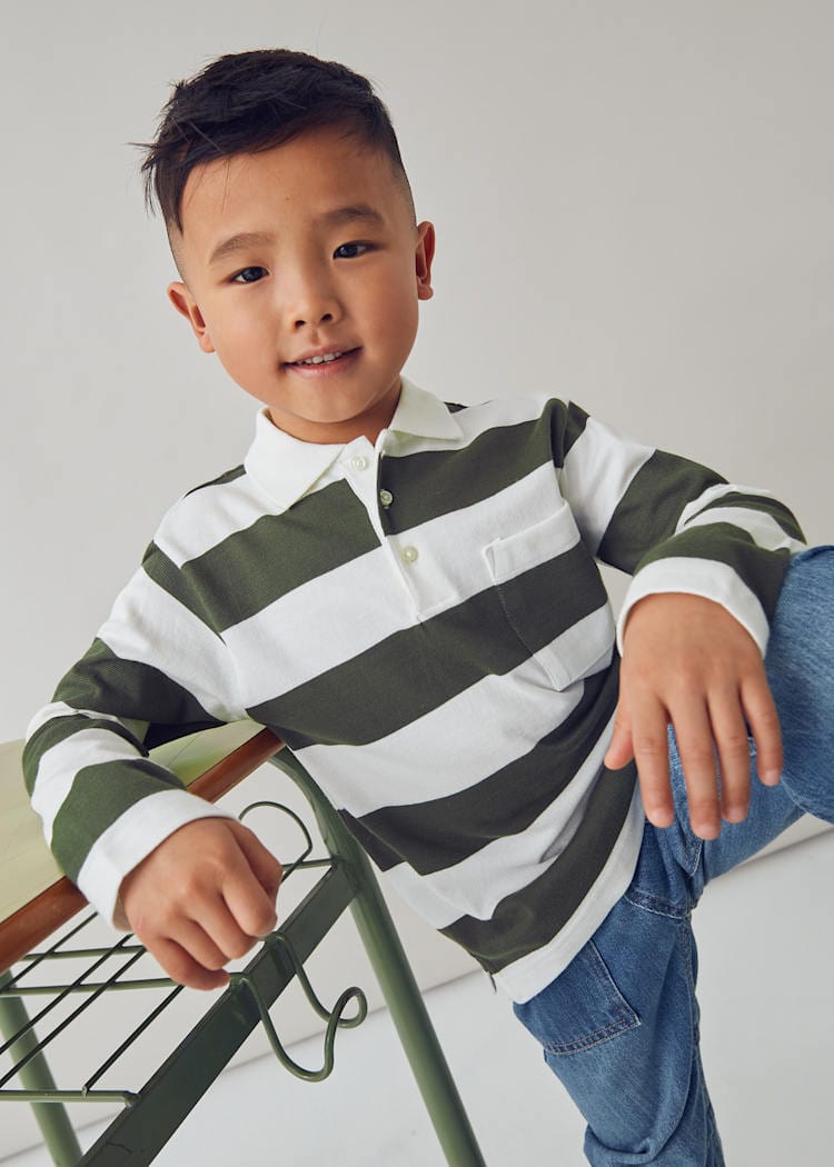 Mayoral Usa Inc Long Sleeve Striped Polo in Olive - Little Miss Muffin Children & Home