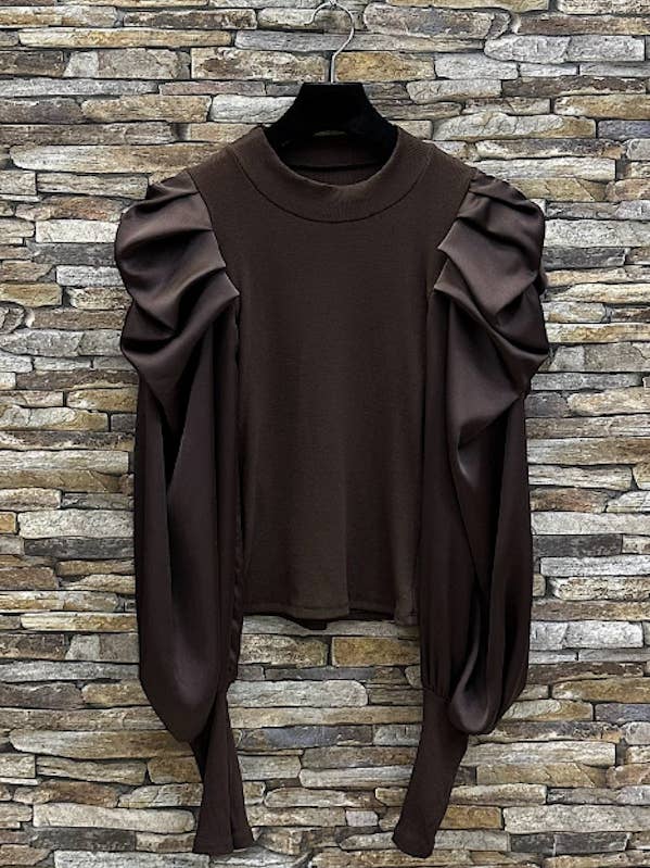 brown puff sleeve top
