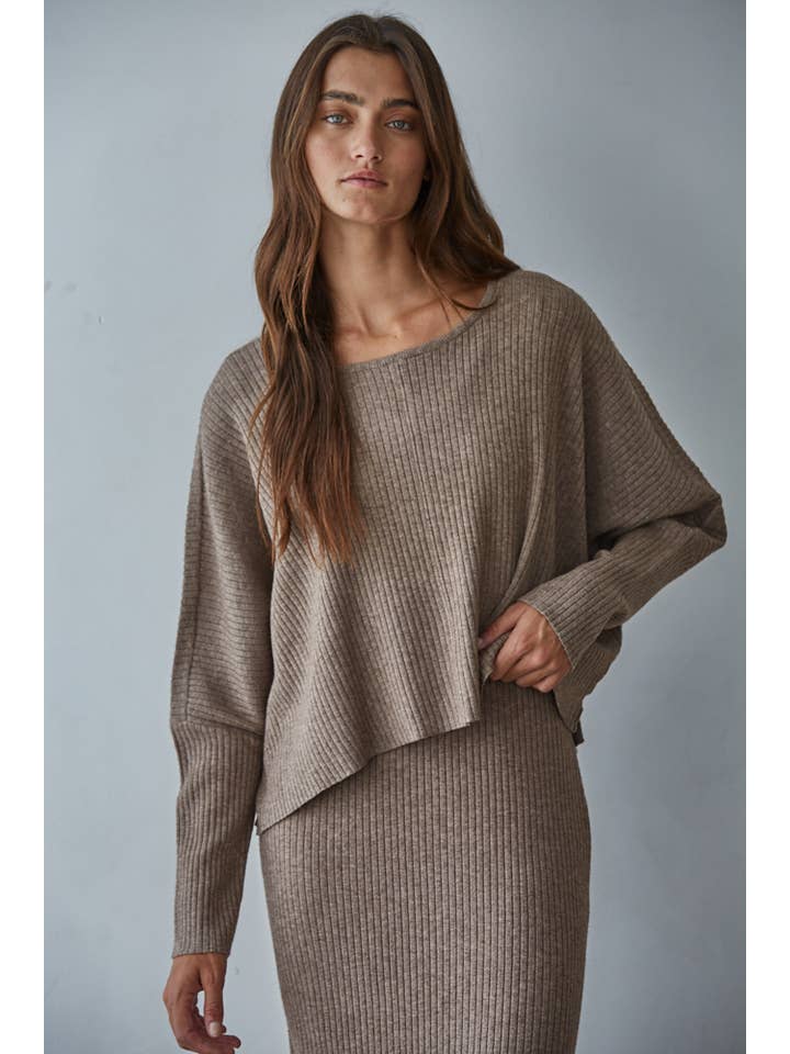 brown ribbed long sleeve sweater