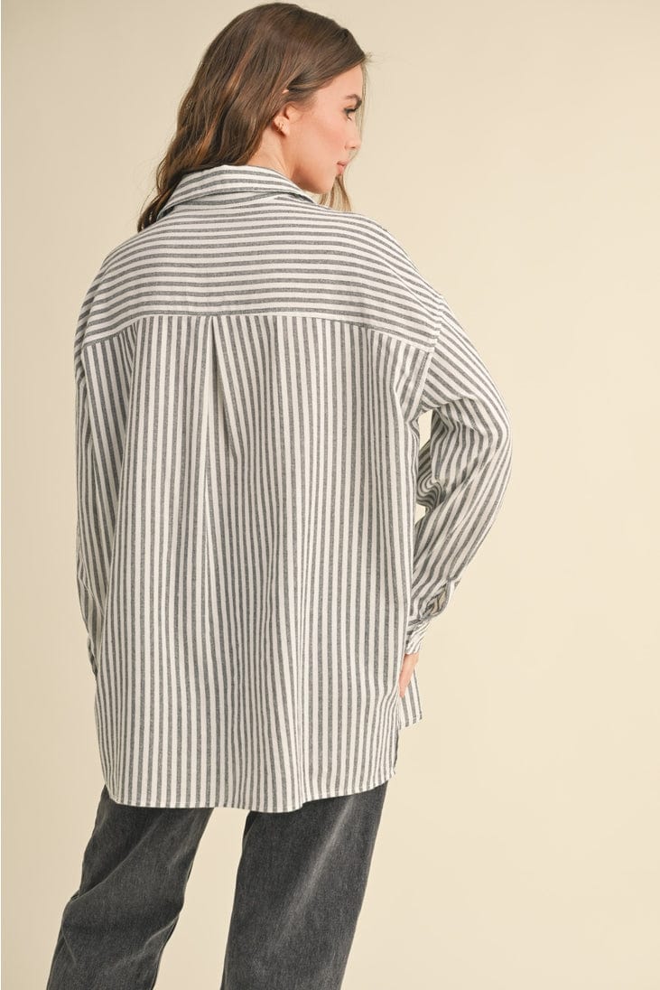 Miou Muse Striped Button Down Boyfriend Shirt in Black - Little Miss Muffin Children & Home
