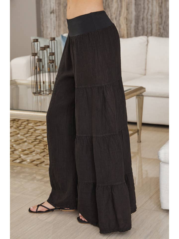 Italian Linen Tiered Palazzo Pants