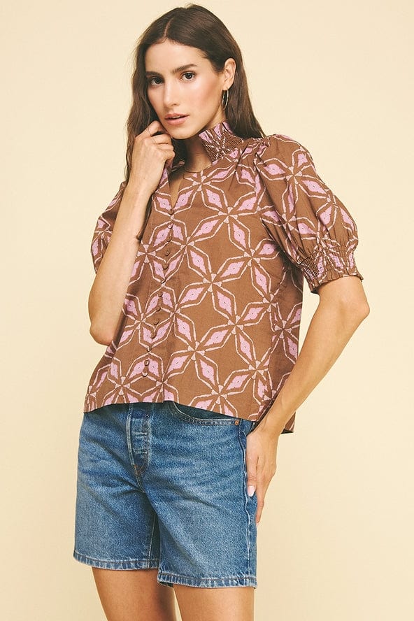 Pinch Cocoa & Pink Geometric Print Blouse - Little Miss Muffin Children & Home