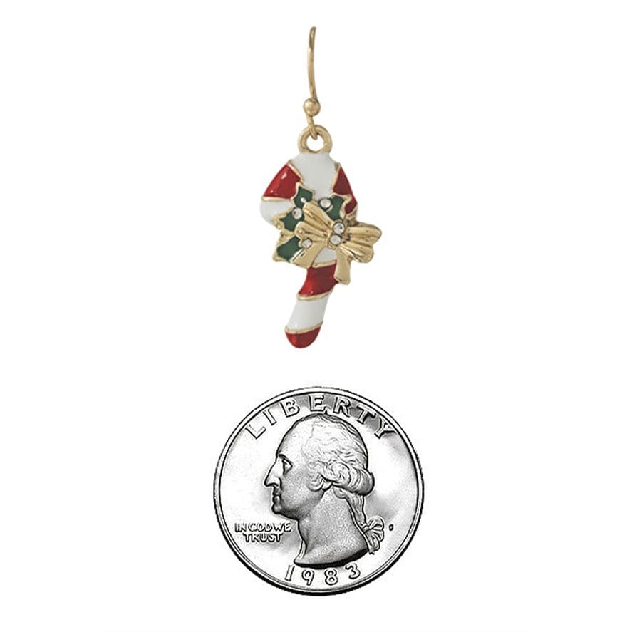 Fashion City Candy Cane with Bow Christmas Hook Earrings - Little Miss Muffin Children & Home