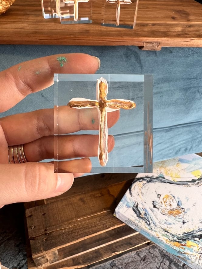 The Painted Petal 2x2x1 Cross on Lucite Block - Little Miss Muffin Children & Home