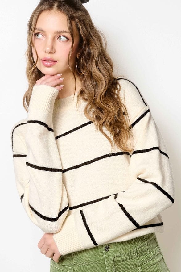 La Miel La Miel Loose Fit Striped Long Sleeve Sweater in Powder - Little Miss Muffin Children & Home