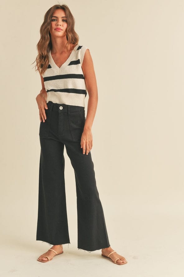 Miou Muse Miou Muse Dye & Wash Cotton Stretch Wide Leg Pants in Black - Little Miss Muffin Children & Home