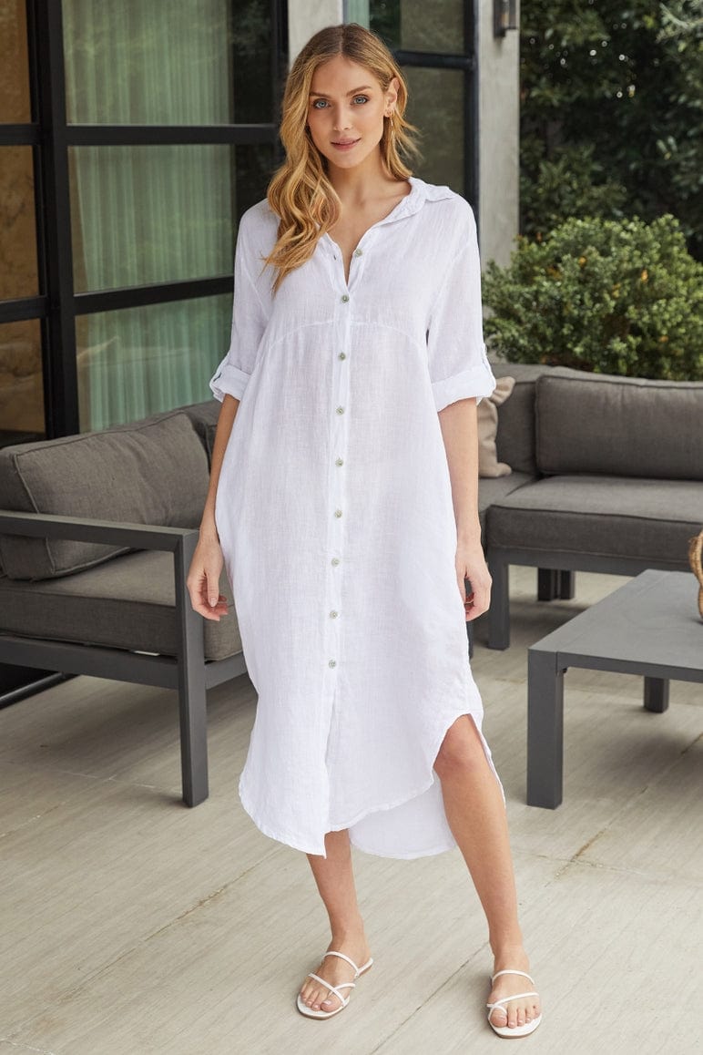 Milio Milano Italian Linen Button-Down Midi Dress | Little Miss Muffin Milio Milano Italian Linen Button-Down Midi Dress | Little Miss Muffin