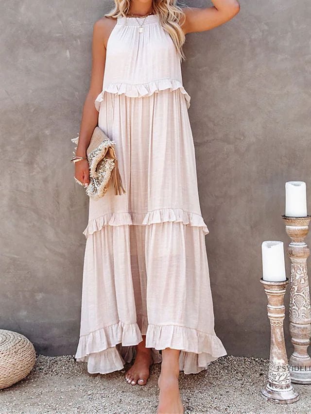 floaty beach dresses Rosa Clothing Resort-Style Ruffles Swing Dress in Apricot tropical beach wedding dresses