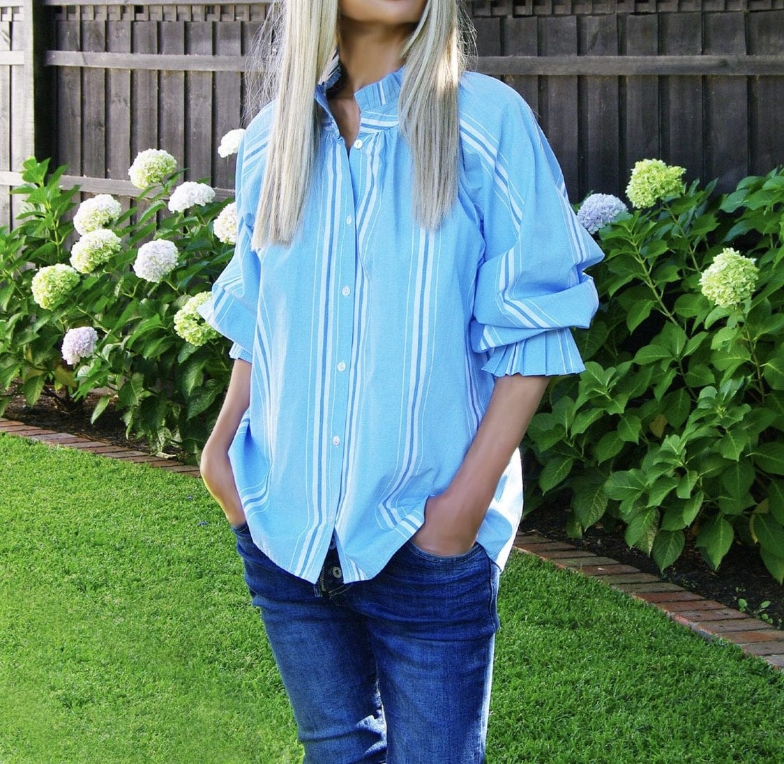 Who's Charlie Olive Cotton Striped Ruffle Collared Shirt - Little Miss Muffin Children & Home