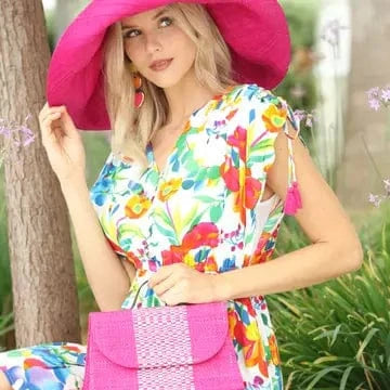 Shebobo Shebobo Fuchsia 7" Wide Brim Solid Color Packable Straw Sun Hat - Little Miss Muffin Children & Home