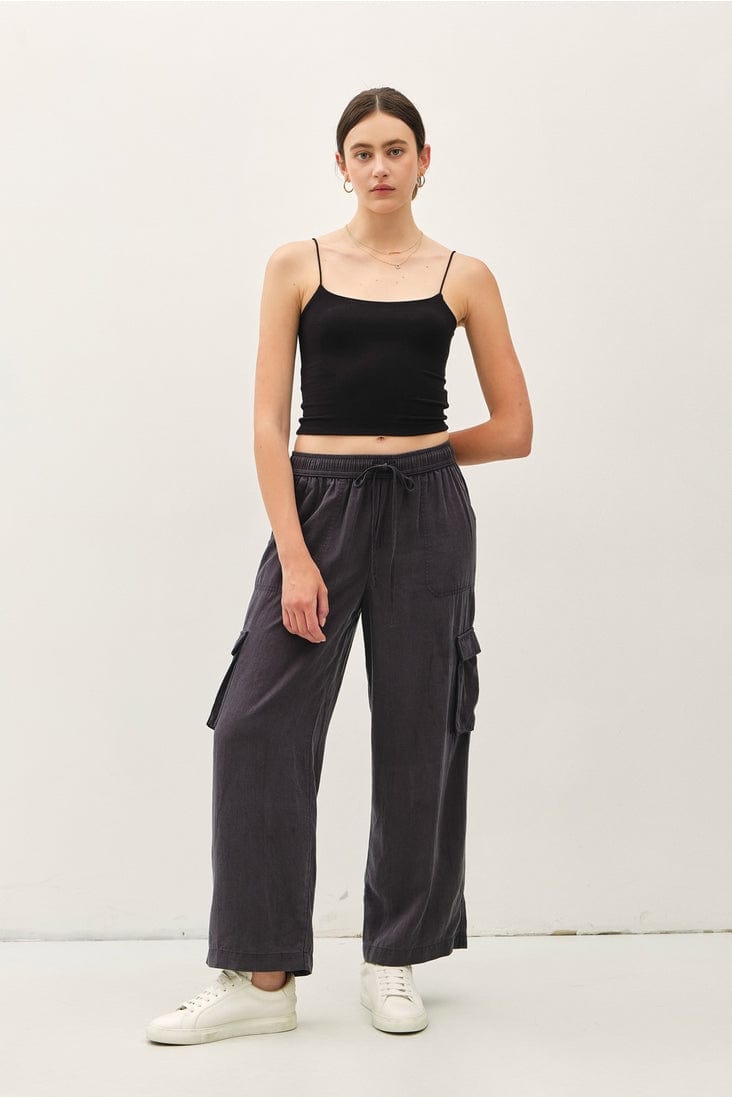 Be Cool Tencel High Rise Drawstring Wide Leg Cargo Pants in Charcoal - Little Miss Muffin Children & Home