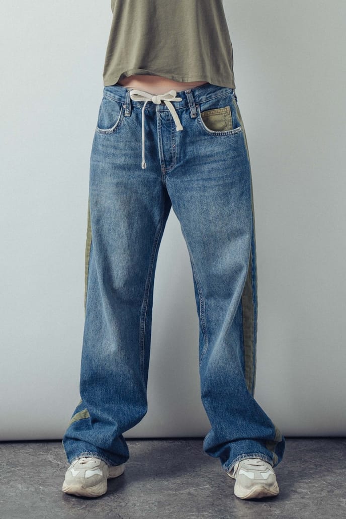 Wide-Leg Utility Stripe Denim Jeans, 2 Available Colors