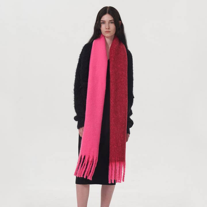 Pink Autumn Winter Double-Color Faux Cashmere Scarf