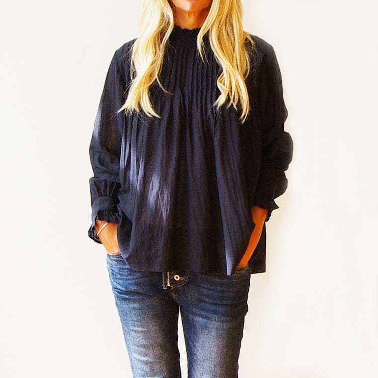 Who's Charlie Who's Charlie Morgan Sheer Button Back Top in Dark Navy - Little Miss Muffin Children & Home