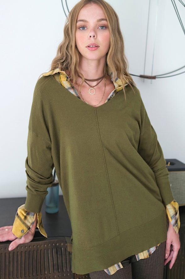 olive green layering sweater