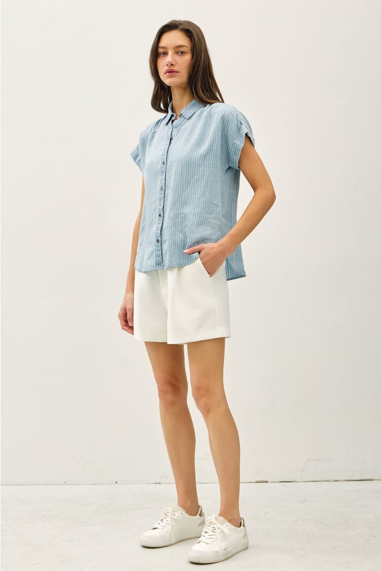 Be Cool Be Cool Striped Tencel Button Up Top with Rolled Sleeves - Little Miss Muffin Children & Home