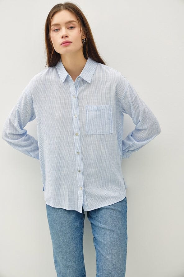 Be Cool Be Cool Pinstripe Button Up Shirt in Chambray - Little Miss Muffin Children & Home