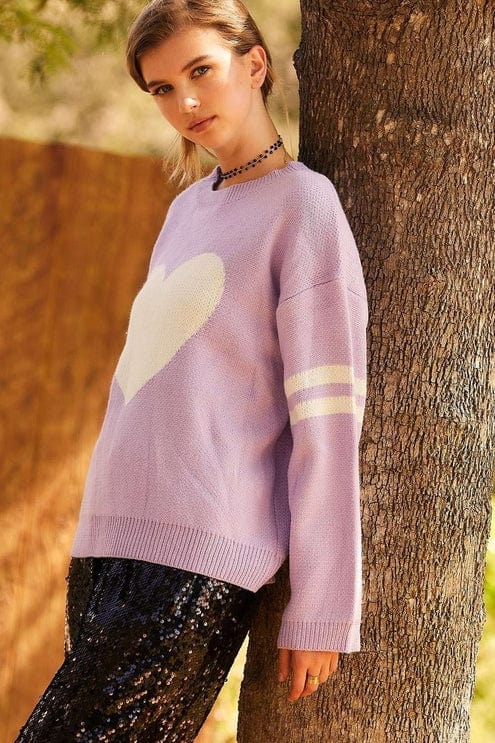 Main Strip Main Strip Round Neck With Heart Contrast Sweater - Little Miss Muffin Children & Home