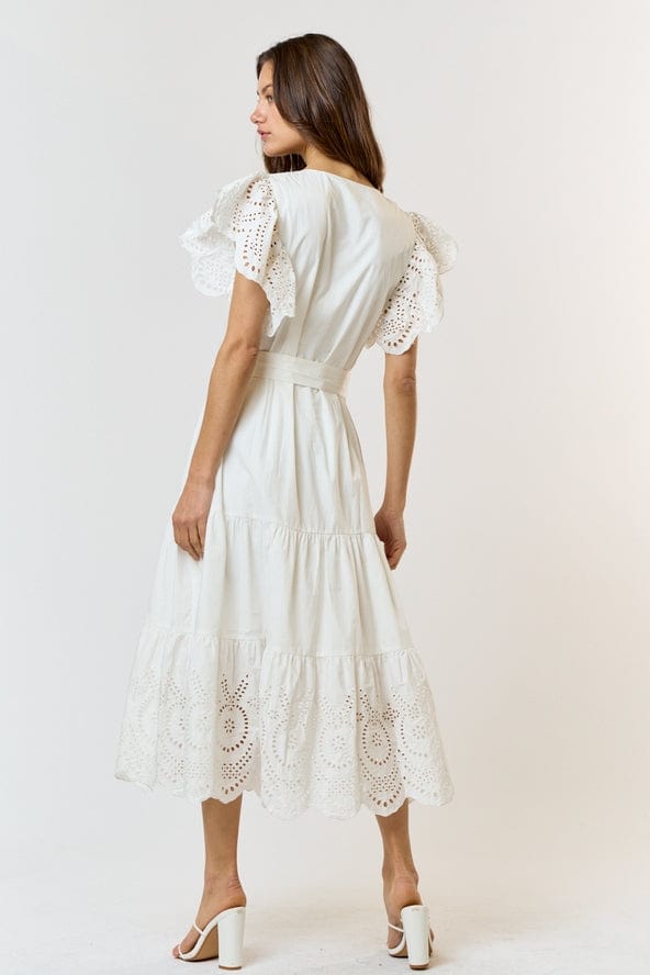 Lalavon Eyelet Flutter Sleeve Midi Dress - Little Miss Muffin Children & Home