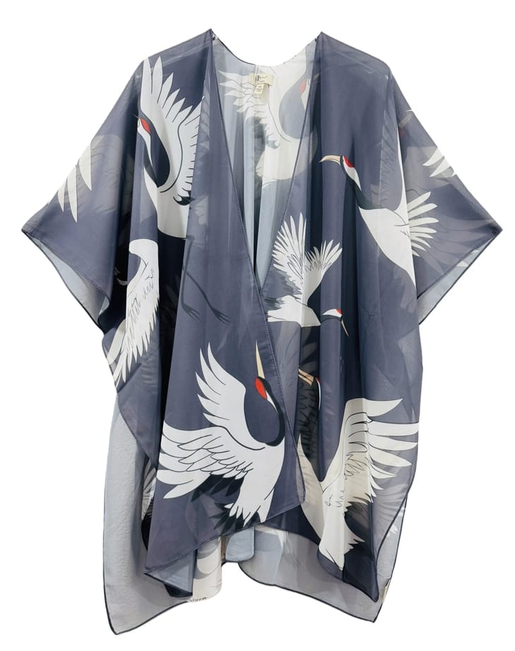 Gray-White Crane Kimono