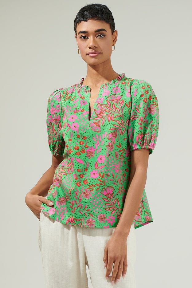 Sugarlips Jade Floral Kenni Split Neck Top – Little Miss Muffin