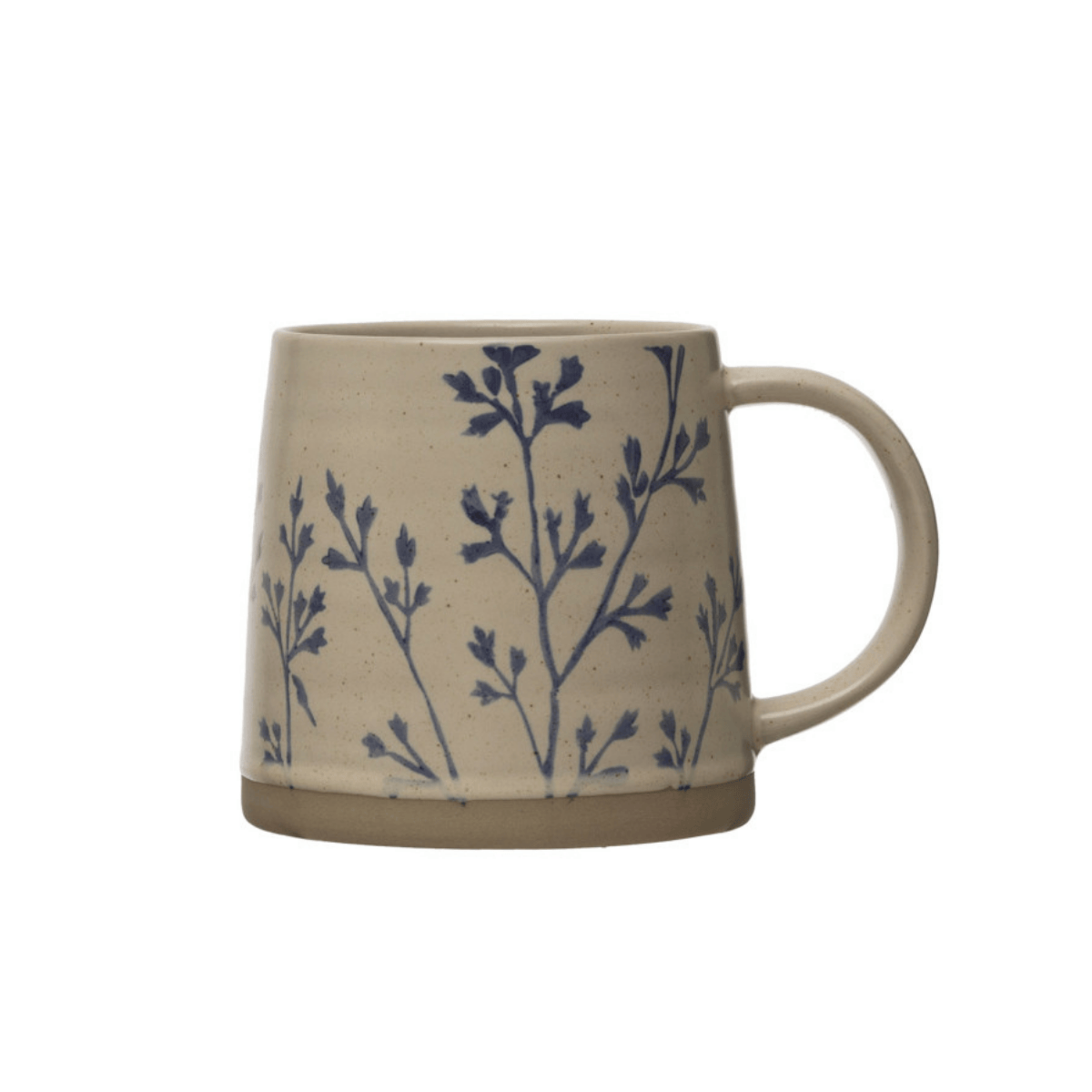 Blue & White Hand-Stamped Stoneware Mug with Botanical Wax Relief Design, 4 Available Styles
