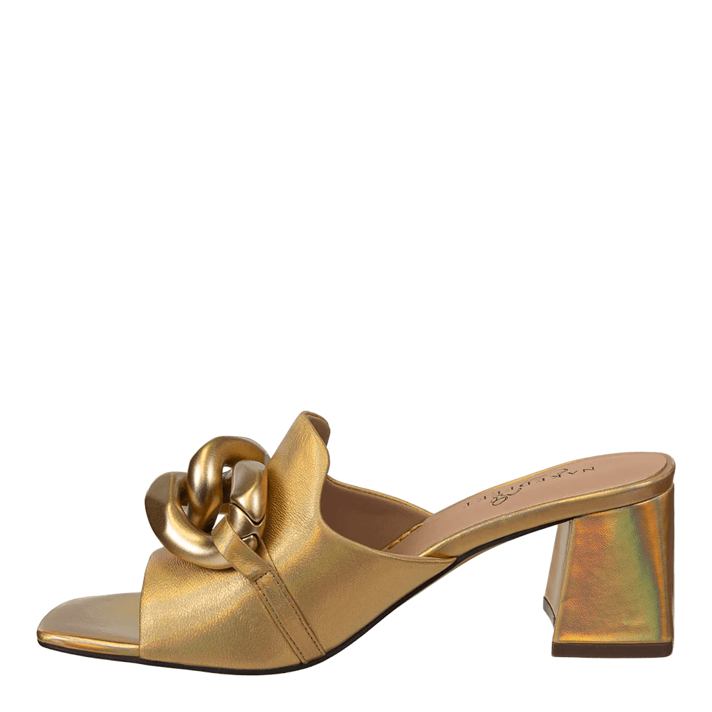 Naked Feet Naked Feet Coterie Heeled Slide Sandals in Gold - Little Miss Muffin Children & Home