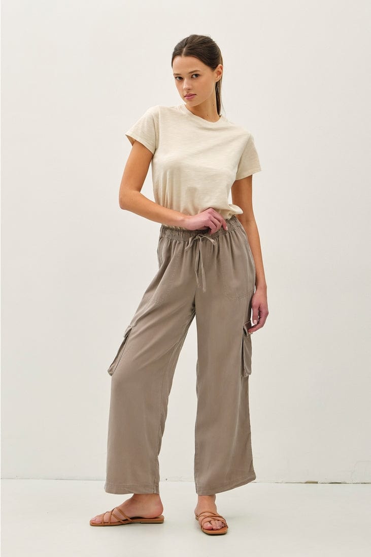 Be Cool Tencel High Rise Drawstring Wide Leg Cargo Pants in Greige - Little Miss Muffin Children & Home