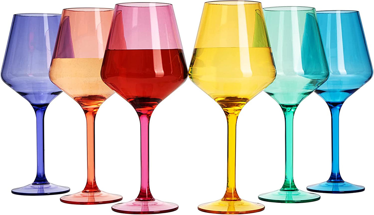 The Wine Savant / Khen Glassware Unbreakable Colored Stemmed Acrylic Wine Glasses Set of 6 - Little Miss Muffin Children & Home