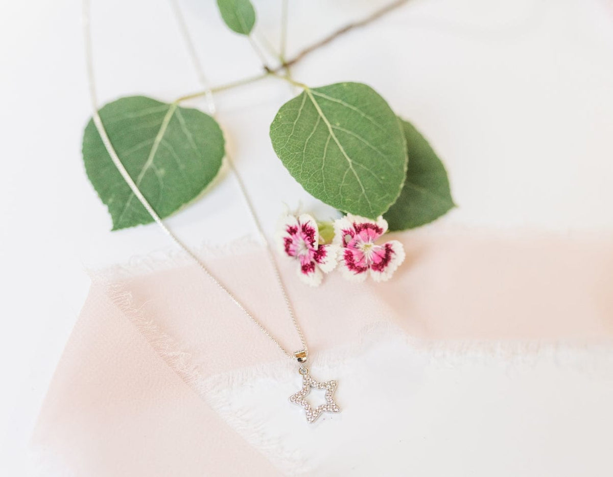 Cherished Moments Cherished Moments Sterling Silver Hollow Star Necklace CZ Stones - Little Miss Muffin Children & Home