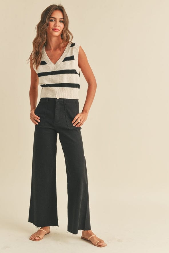 Miou Muse Miou Muse Dye & Wash Cotton Stretch Wide Leg Pants in Black - Little Miss Muffin Children & Home