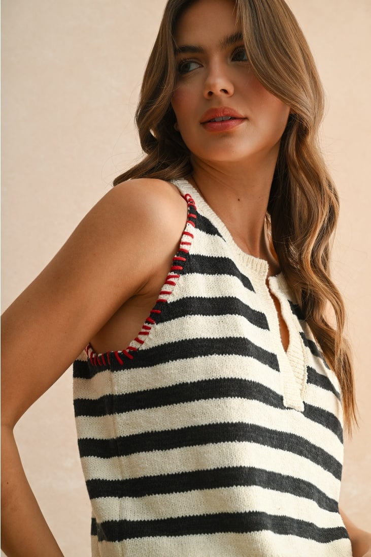 Miou Muse Stitch Detailed Knitted Top Navy Stripe - Little Miss Muffin Children & Home