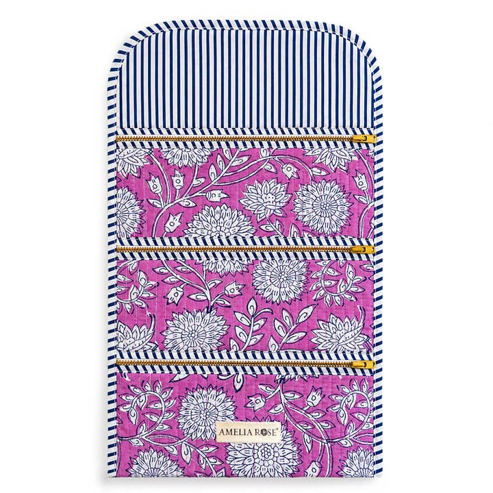 Cotton Quilted Jewelry Roll in Plum