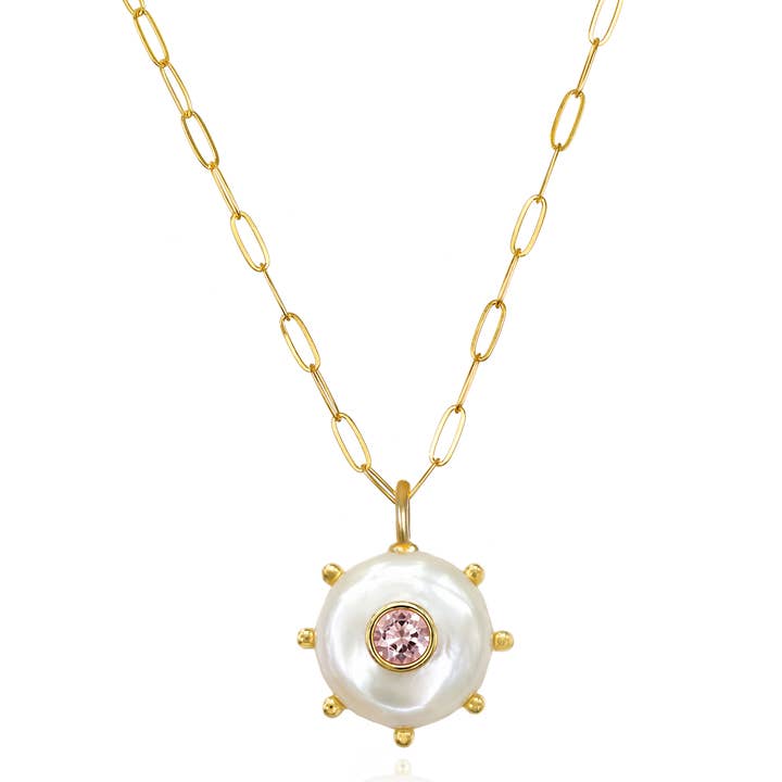 Beaded Pearl & Morganite Paperclip Necklace