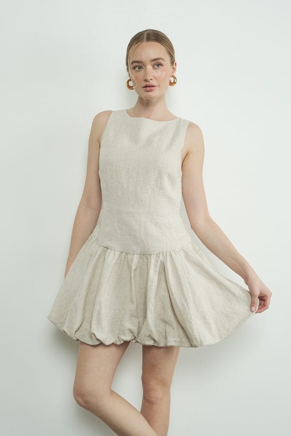 Aaron & Amber Aaron & Amber Linen Sleeveless Bubble Dress in Natural - Little Miss Muffin Children & Home